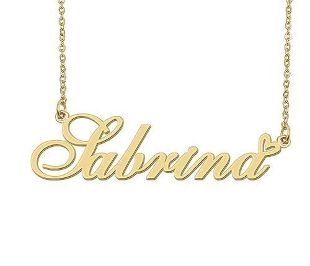 8985 Sabrina Name Necklace Heart Charm Pendant 18k Gold Plated Stainless